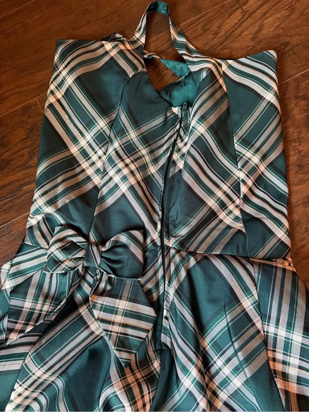 Place Girls Teal and Cream Plaid Bow-Waist Party Dress
